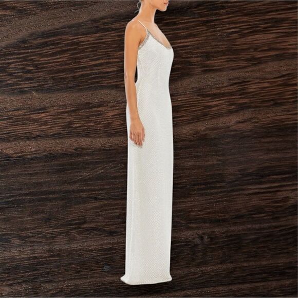 MAC DUGGAL Women’s Beaded Spaghetti Strap Column Gown in the Size 6 in White - Picture 3 of 16